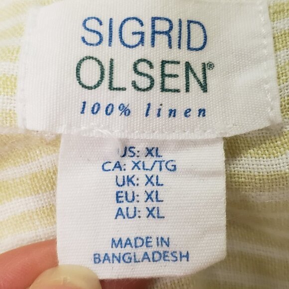 Sigrid Olsen Womens Striped Linen Button Up‎ Top Size XL Yellow Hippie Office - Picture 3 of 8